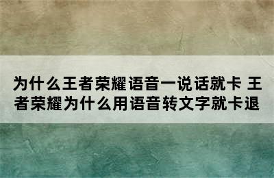 为什么王者荣耀语音一说话就卡 王者荣耀为什么用语音转文字就卡退